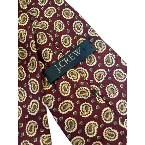 J Crew Men's Burgandy Paisley Print Handmade All Silk Tie Professional Career - Picture 2 of 4